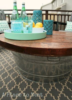easy diy outdoor coffee table from a bucket