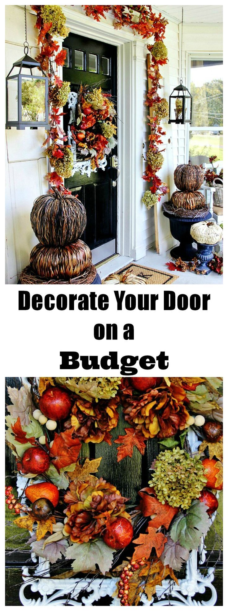 Looking for easy budget ideas for decorating the front door. Make pumpkin topiar...