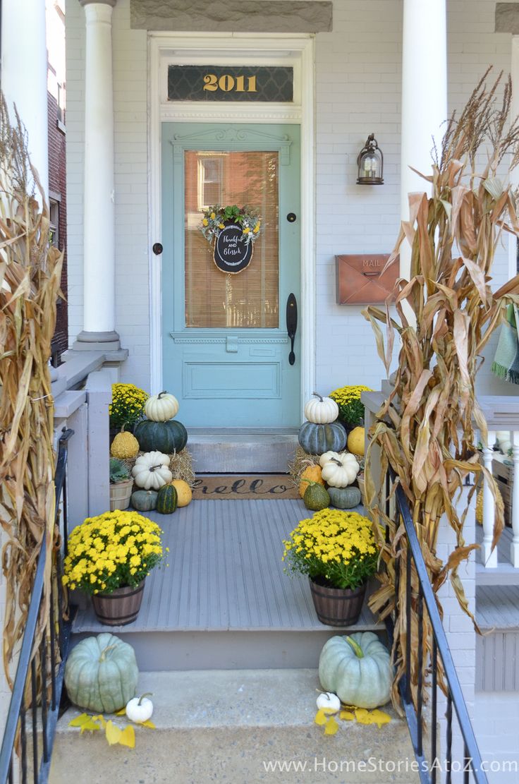 Yellow and green fall porch - Home Stories A to Z