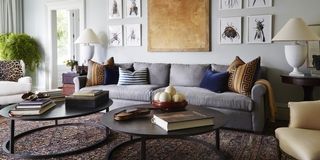 Juan Carretero living room with gray sofa