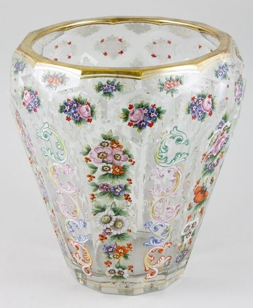 19th century German Moser enameled glass vase