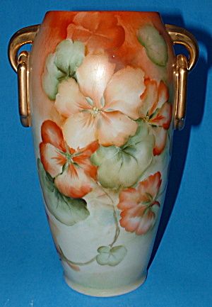 Antique Vase Hand Painted Artist Signed Geraniums Art Pottery
