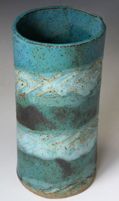 Bridges Pottery Vase in turquoise, green & black