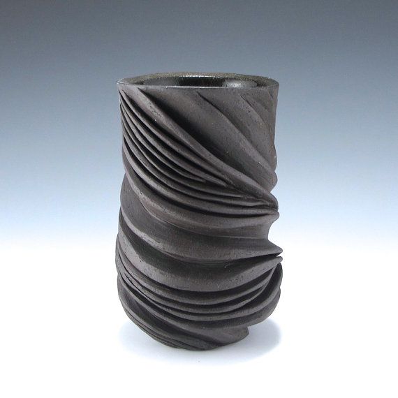 Chocolate Brown Carved Organic and Modern Sculptural by jtceramics