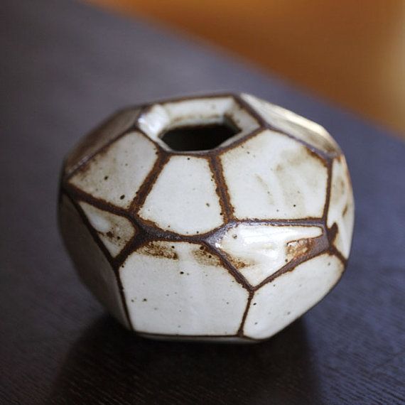 Faceted brown and white vase by bearjongo on Etsy, $35.00