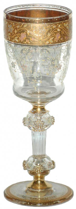 Gilded Floral Prunted Moser Glass 8-3/4