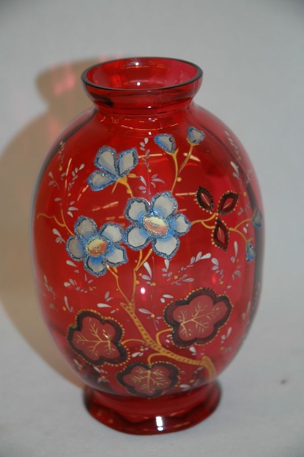 Moser Cranberry Art Glass Vase,