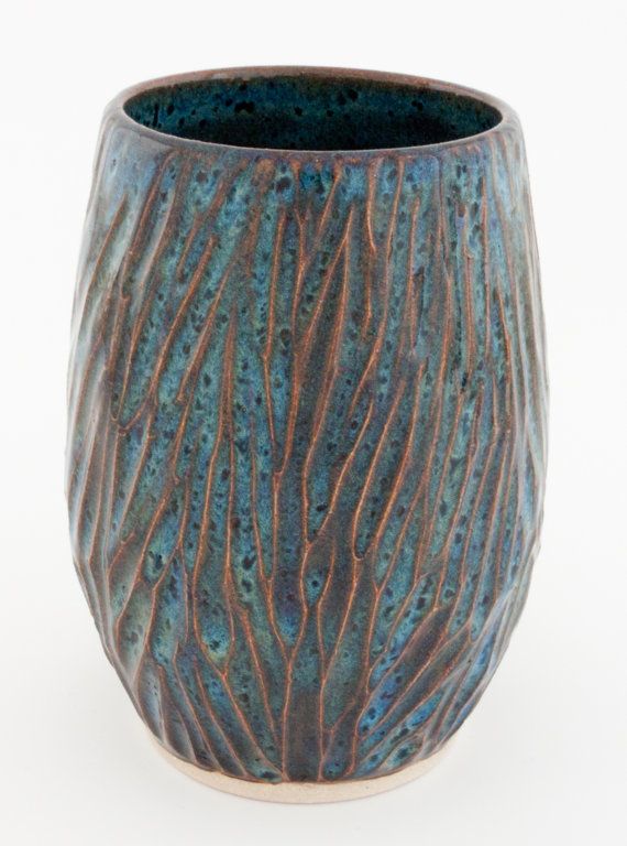 Speckled Bluegreen Carved Ceramic Vase by JaimieWare on Etsy