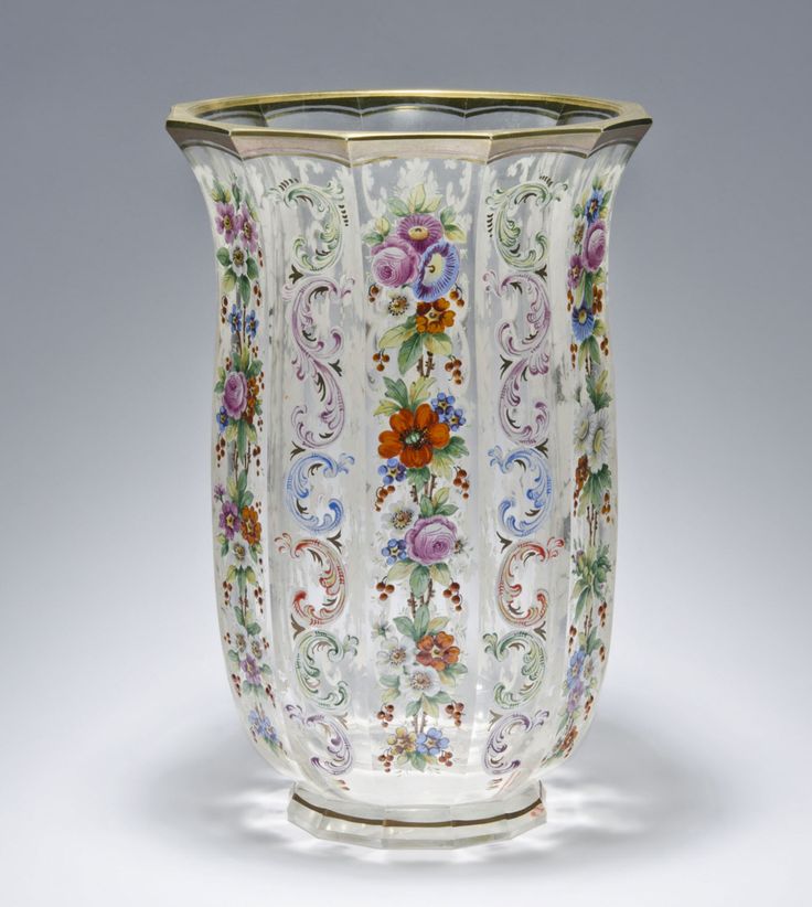 Vase, Glass with enamel and gilt decoration, Bohemian, early 19th c