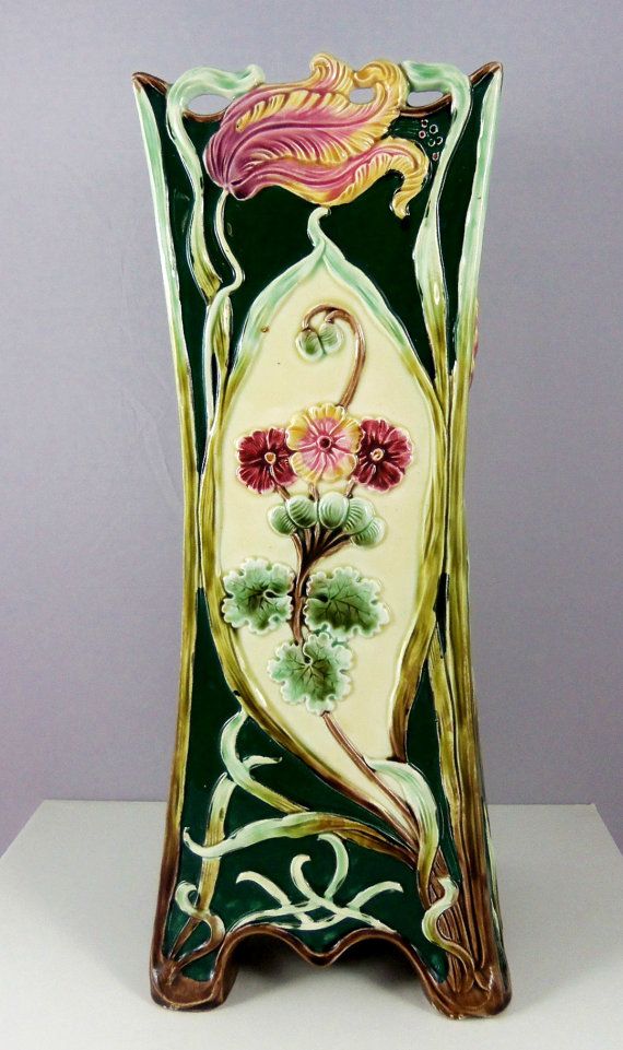 Victorian Majolica Art Nouveau Vase Antique Vase by ArtNouveauGal, $395.00