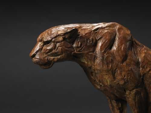 #Bronze #sculpture by #sculptor David Mayer titled: 'Seated Leopard (Bronze Litt...
