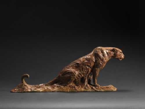 #Bronze #sculpture by #sculptor David Mayer titled: 'Seated Leopard (Bronze Litt...
