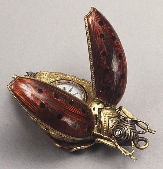 19th C. Swiss watch  Gold and enamel bug.