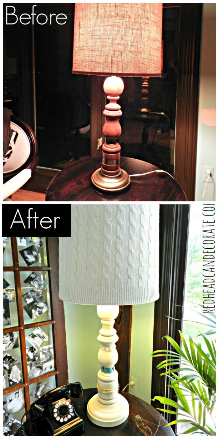 $4 Thrift Store Lamp Makeover w/ an Old Sweater & Mom's Jewelry~ Redhead Can Dec...