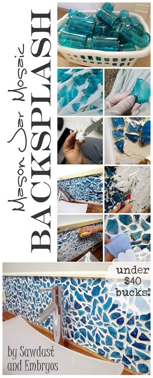 DIY Mason Jar Mosaic Backsplash Tutorial... everything for under $40 bucks! {Saw...