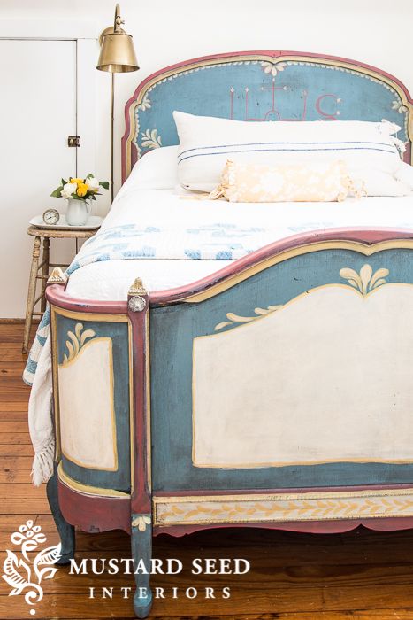 Hand Painted Guest Bed | Miss Mustard Seed's Guest Room | MMS Milk Paint