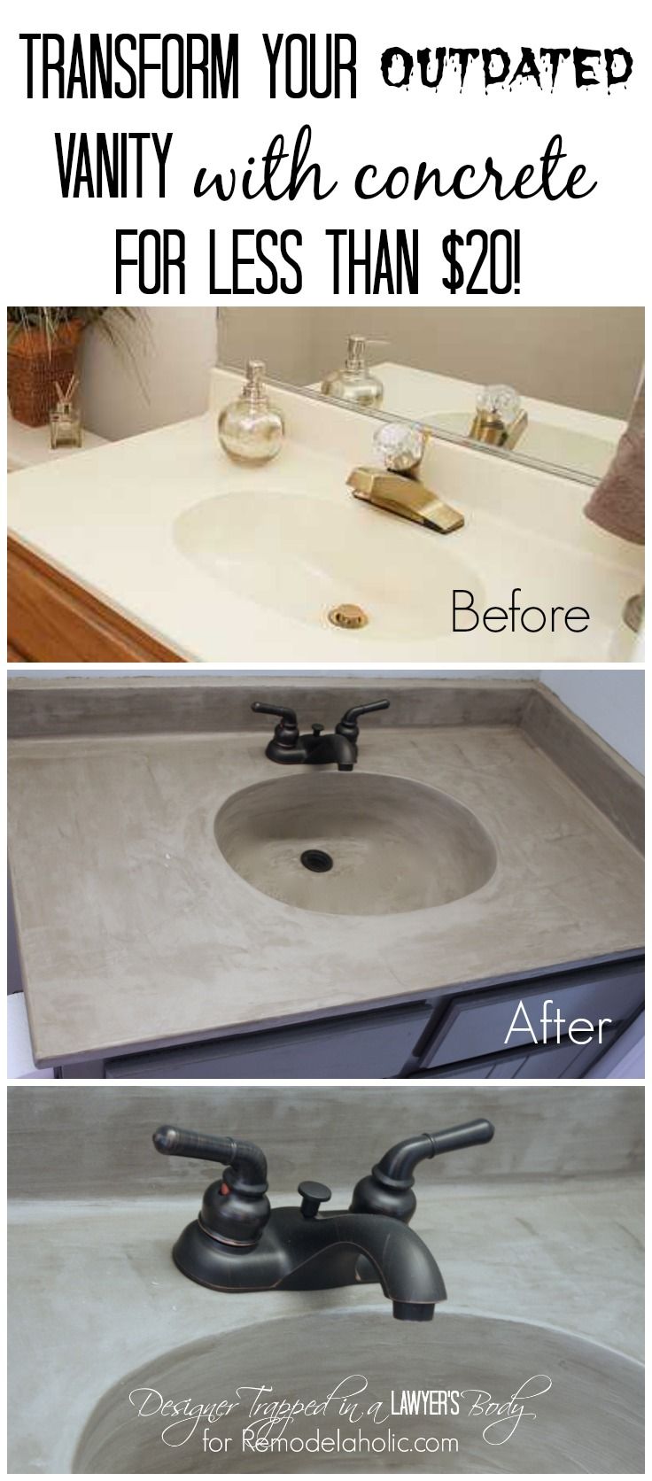 Learn how to transform a cultured marble vanity with concrete on Remodelaholic.c...