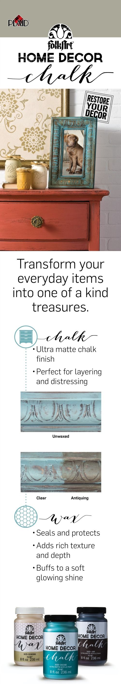Learn more about new FolkArt® Home Decor™ Chalk, an ultra matte, no prep chal...