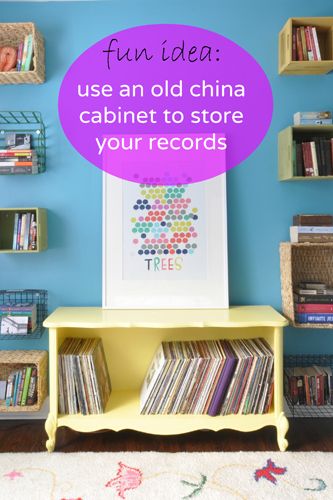 Turn an old china cabinet into a cute #record #storage cabinet via lifeovereasy....