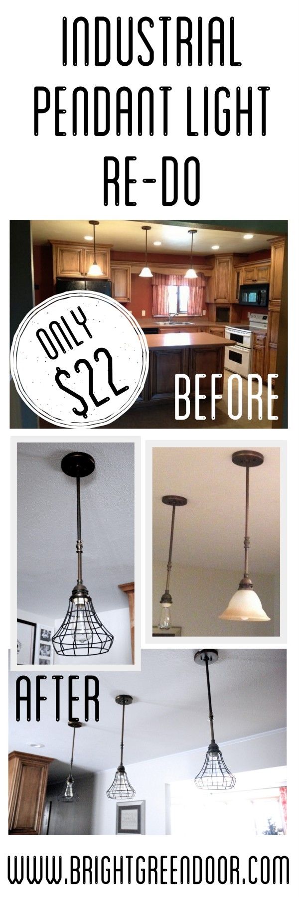 www.BrightGreenDo... DIY Industrial Pendant Cage Light for only $22 each!