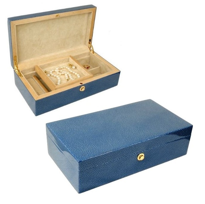 Beautiful Blue Faux Shagreen Lacquer Jewelry Box, So Glamorous Inspiring Interio...