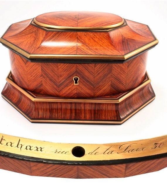 Kingwood Jewelry Box, signed TAHAN, Rare Octagonal Shape from metierparis on Rub...