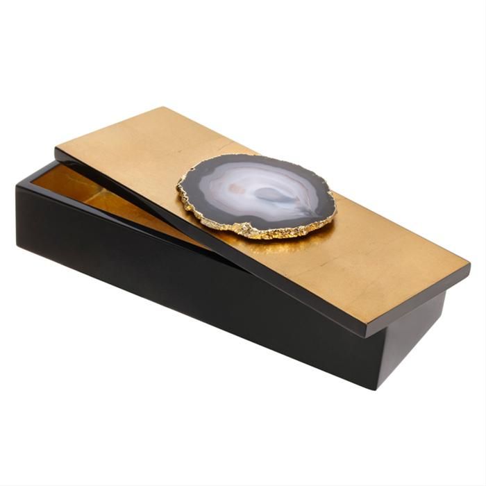 Luxury Gifts, Designer Polished Agate & Gold Leaf Lacquer Desk Box $260 one of o...
