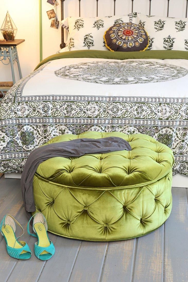 Boho bedroom  with Plum & Bow Ava Large Storage Ottoman #urbanoutfitters