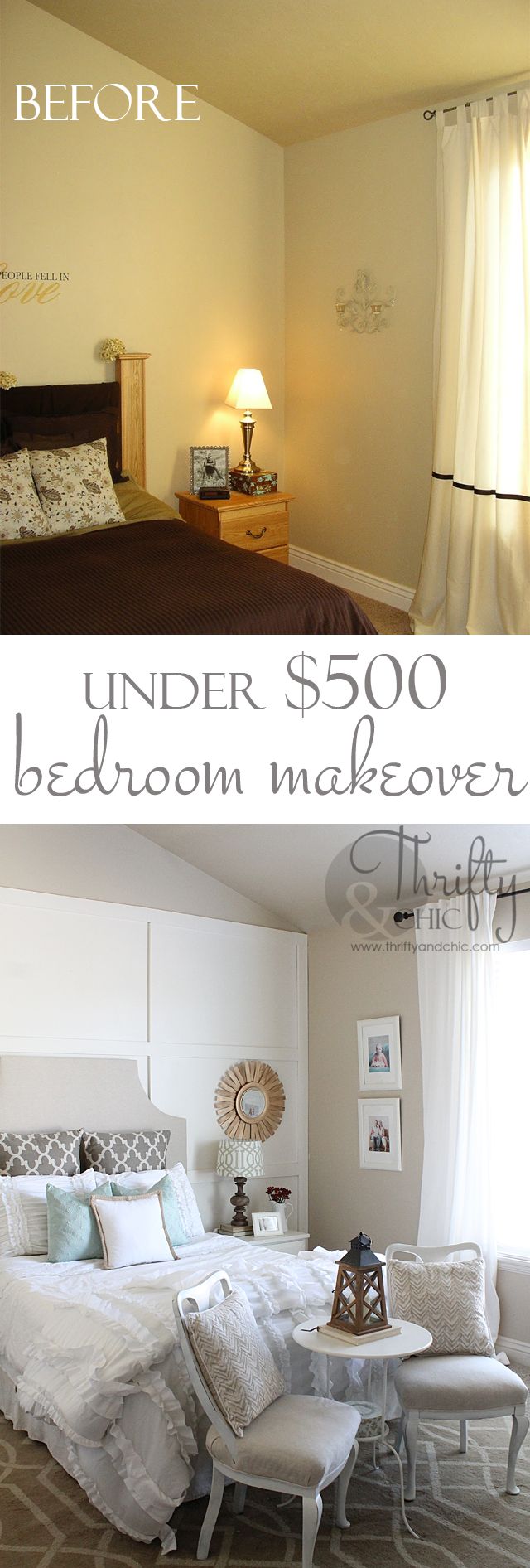 Master bedroom makeover for under $500. Great DIY ideas!