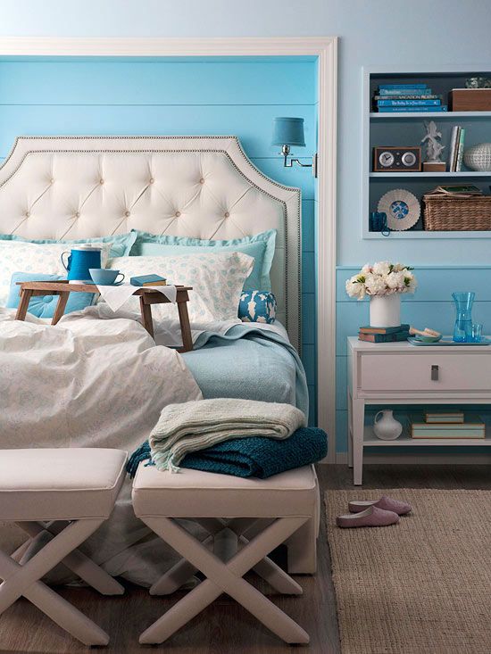 Tucked In blue & white bedroom