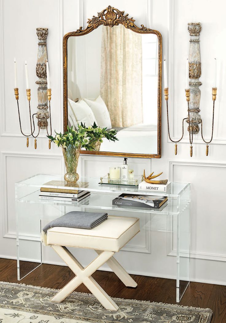 The sharp angles of our acrylic console are softened with our Valletta wall scon...