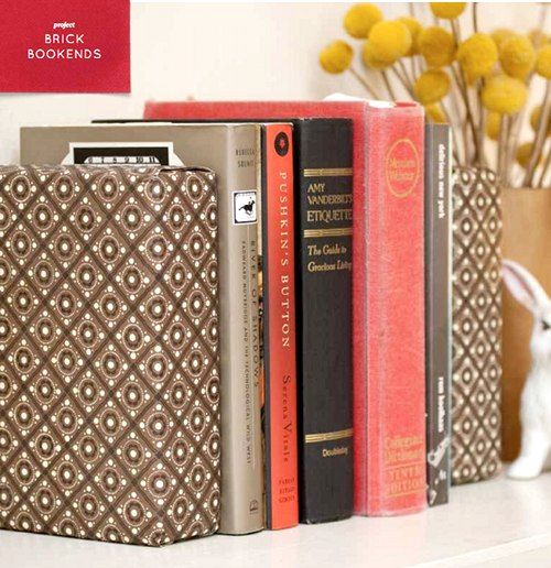 cover bricks for bookends in beautiful fabrics that match decor