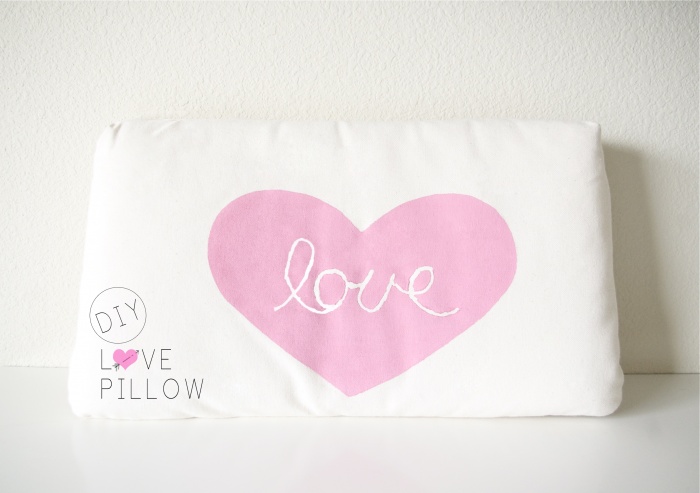 DIY love pillow using paint and hot glue