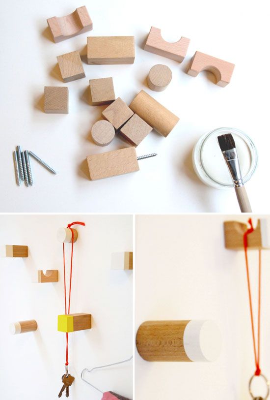 diy: wooden toy blocks as hooks