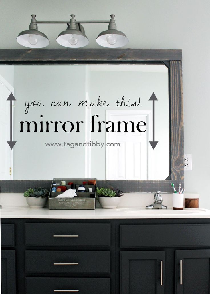 how to add a rustic mirror frame to your existing bathroom mirror. budget friend...