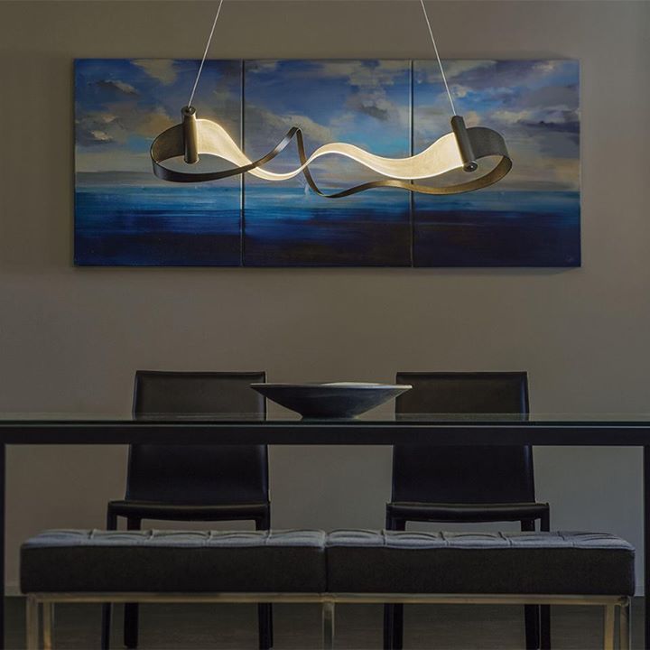 The organic, ribbon-shaped LED light guide on Hubbardton Forge's Zephyr Pend...