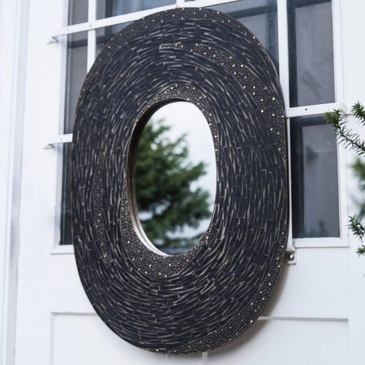 Oval Black Stone Golden Glass Mosaic Wall Mirror, 1950 | From a unique collectio...