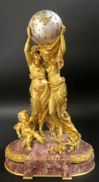 Exceptional Tiffany & Co. Bronze & Marble Figural Clock