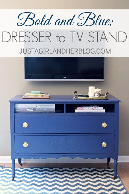 Bold and Blue: A Dresser to TV Stand Transformation - Just a Girl and Her Blog