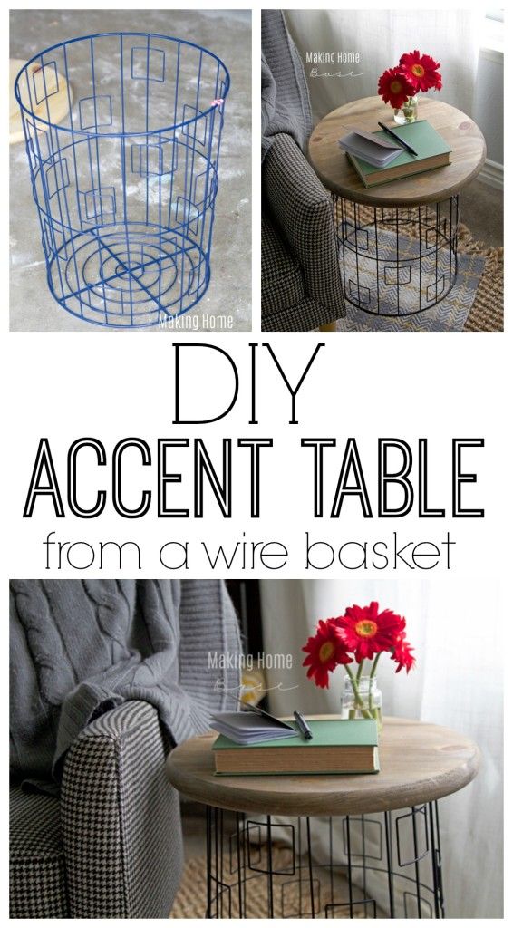 DIY Accent Table from a wire basket