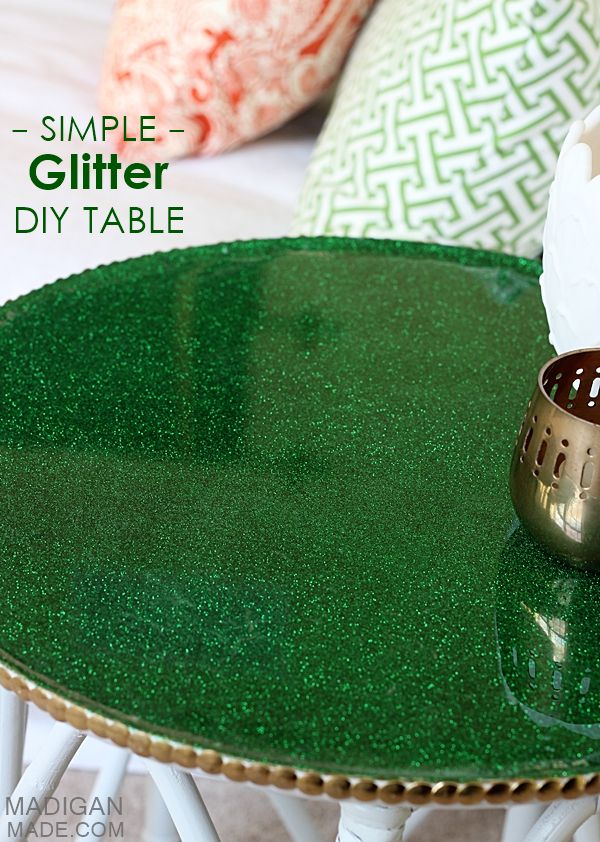 DIY simple glitter covered table makeover