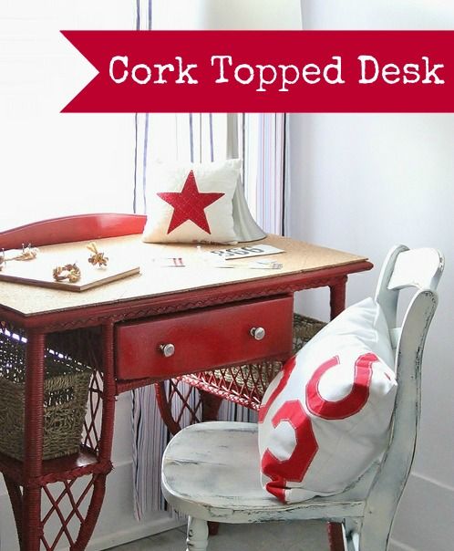 Easy idea to fix a damaged table top...just add a cork top with easy to apply co...