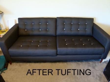 IKEA Karlstad sofa makeover with button tufting