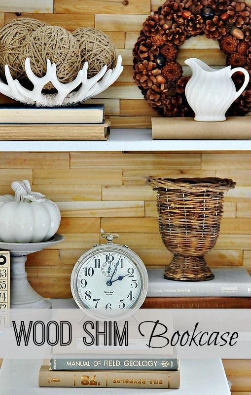 Looking for an easy way to update a bookcase?  Make a rustic back from wood shim...