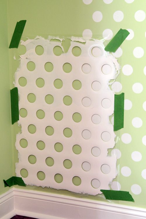 Polka dot walls from an old laundry basket - this would make a fun 