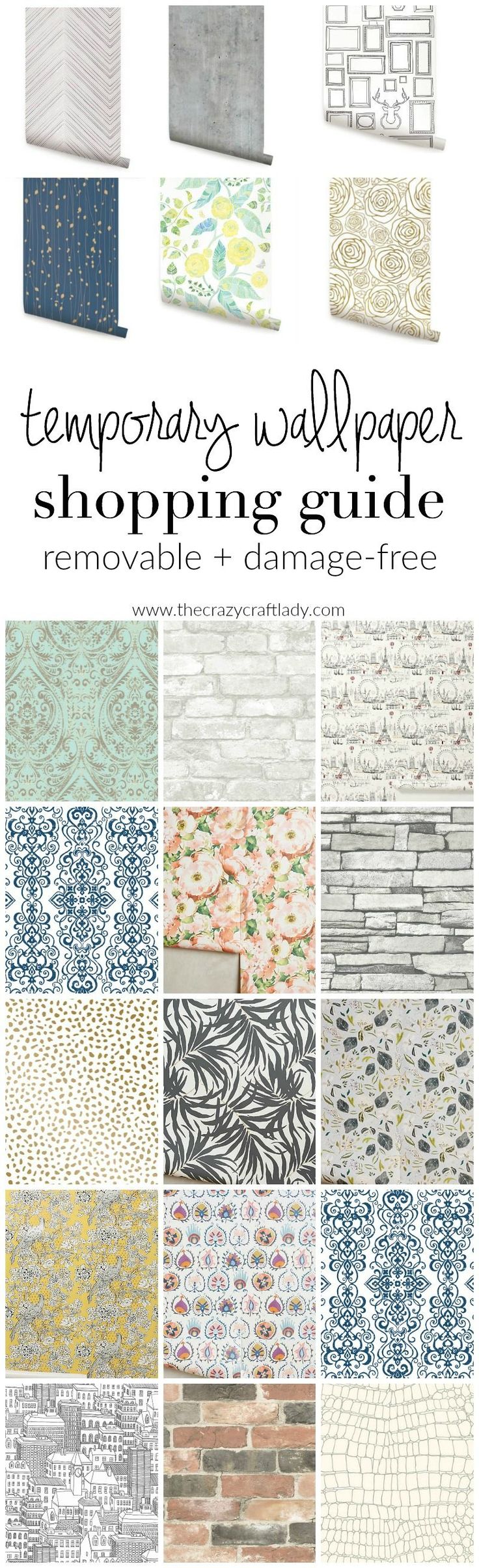 Temporary Wallpaper Shopping Guide - thanks to The Crazy Craft Lady | simple cra...