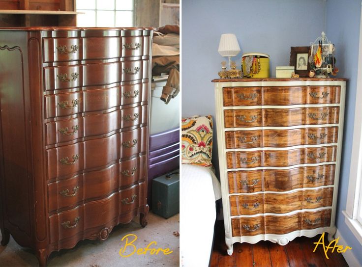 wood finish dresser before and after