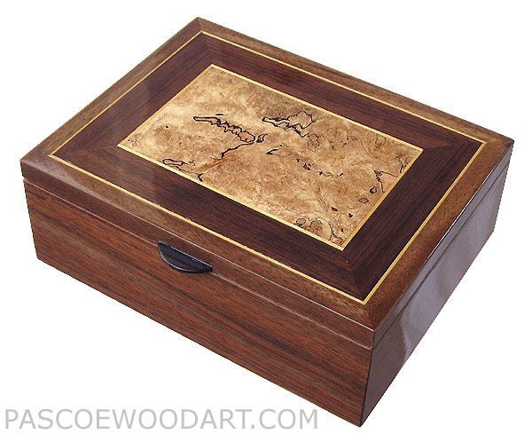 Handcrafted wood men's valet box, decorative keepsake box made of walnut wit...