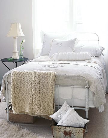 A Get-Comfy Bed - cozy, cottage, white on white bedroom