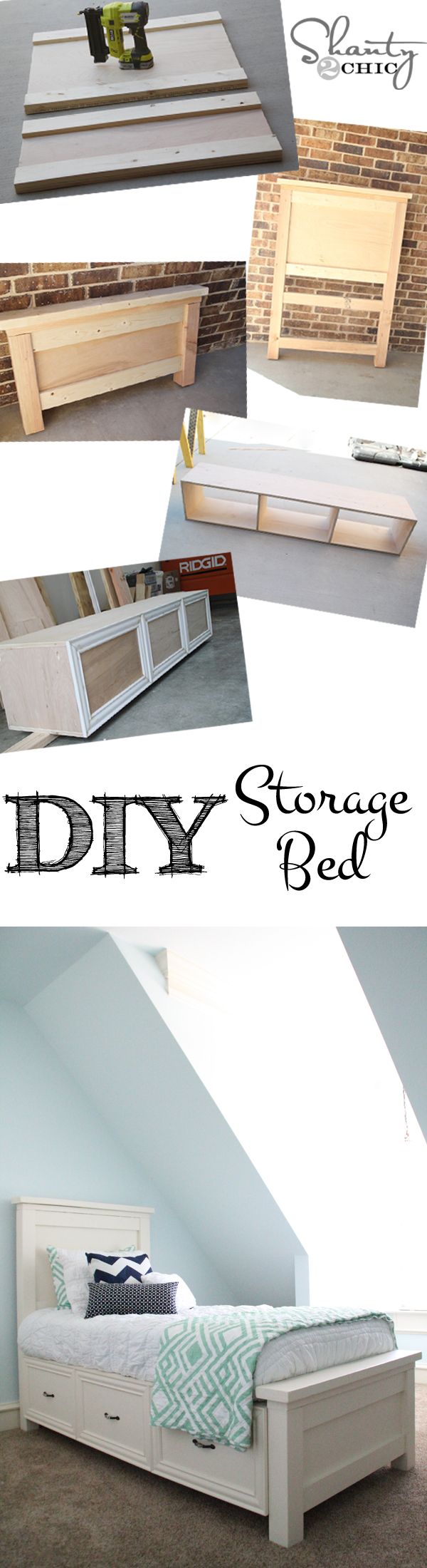 DIY Storage Bed. Perfect for small spaces! Click for the tutorial!